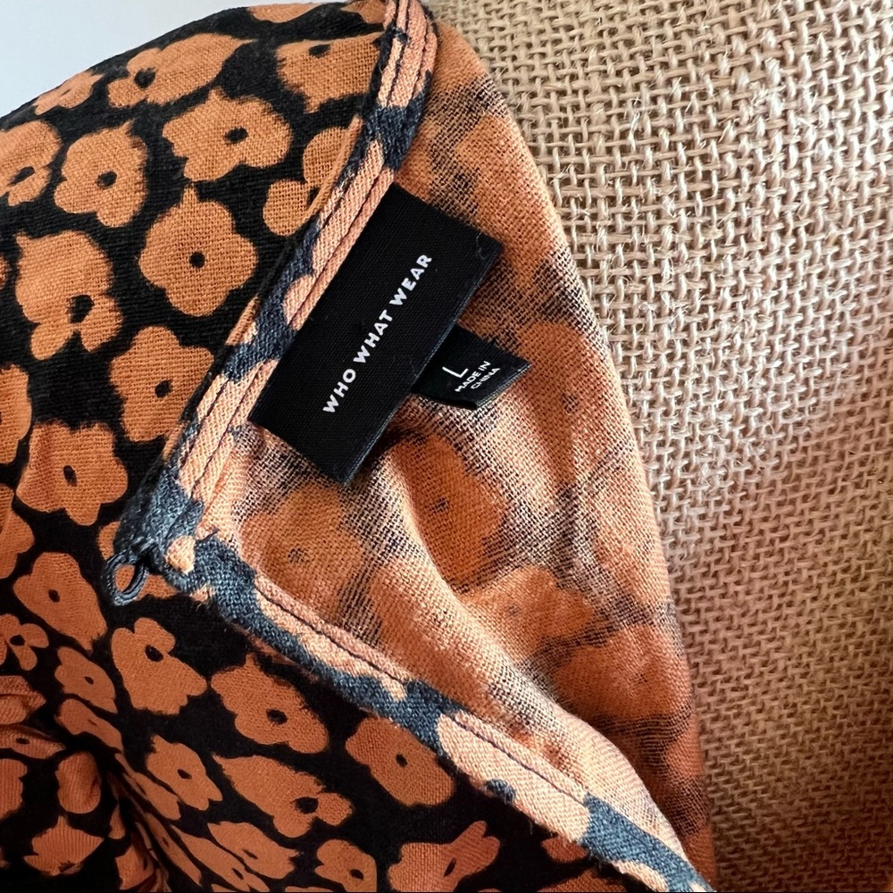 Linen Blend Ditzy Floral Leopard Print Ruffle Blouse - Picture 10 of 13